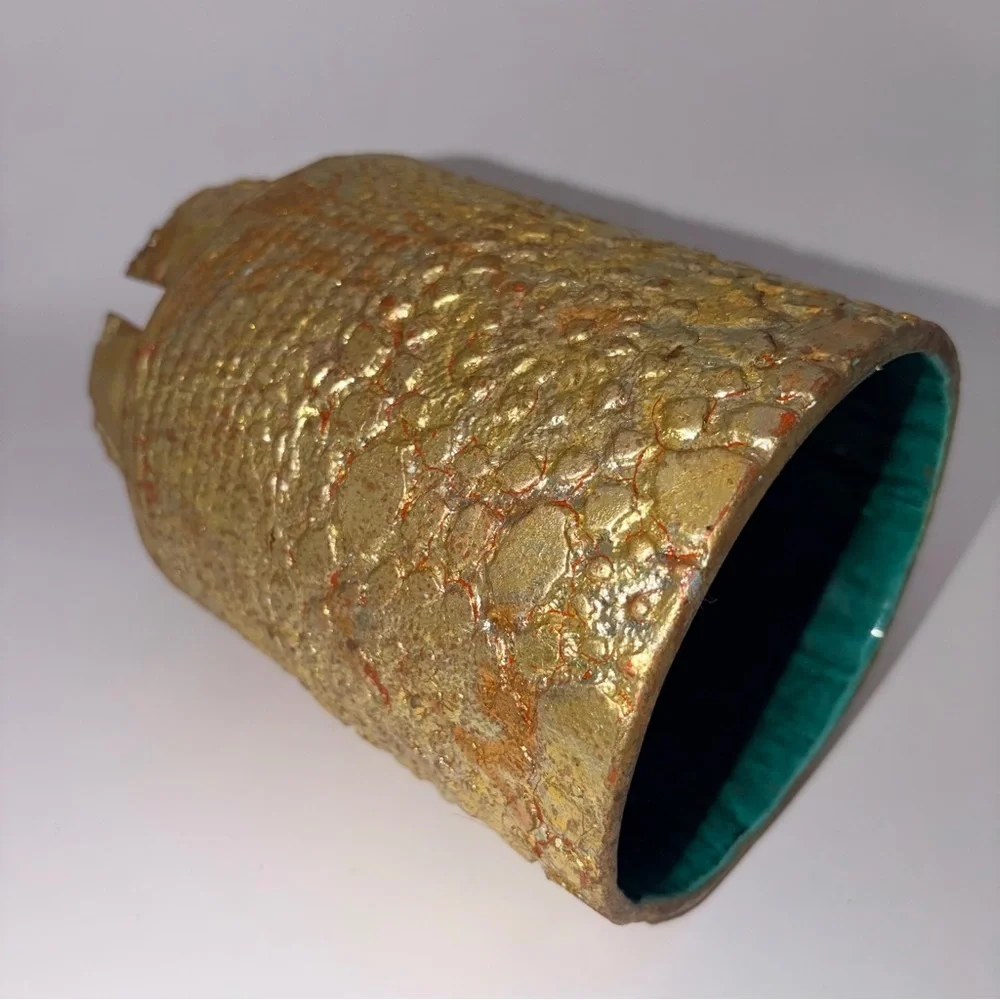 Handmade 20th Century Gold Textured Ceramic Vase | Sculptural Artisan Pottery